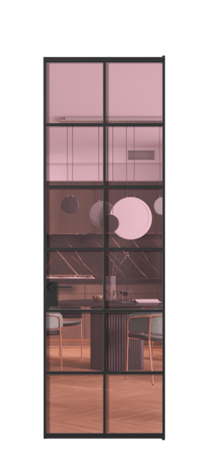 Алюминиевая дверь АЛПЛ040.05 Алюминий Черный Прозрачное розовое стекло, триплекс Цена 124530  | Volhovec