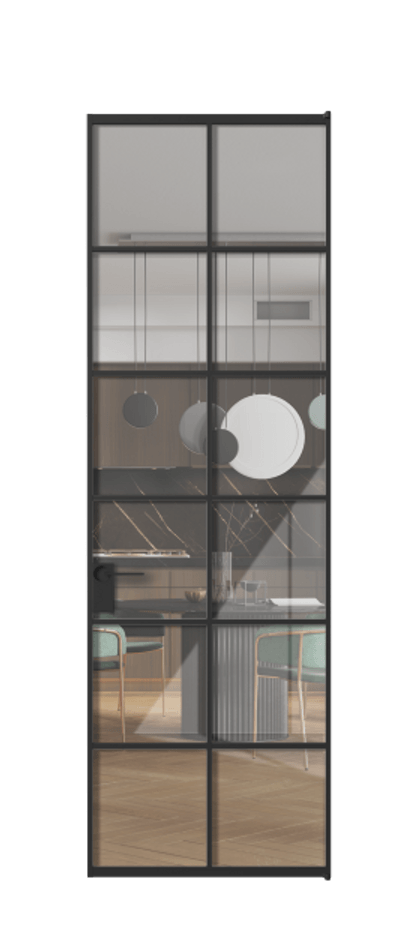 Алюминиевая дверь АЛПЛ040.05 Алюминий Черный Рефлективное прозрачное стекло "Стопсол", калёное Цена 130930  | Volhovec