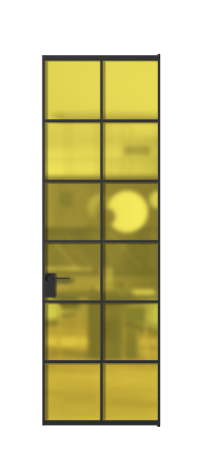 Алюминиевая дверь АЛПЛ040.05 Алюминий Черный Сатинированное жёлтое стекло, триплекс Цена 124530  | Volhovec