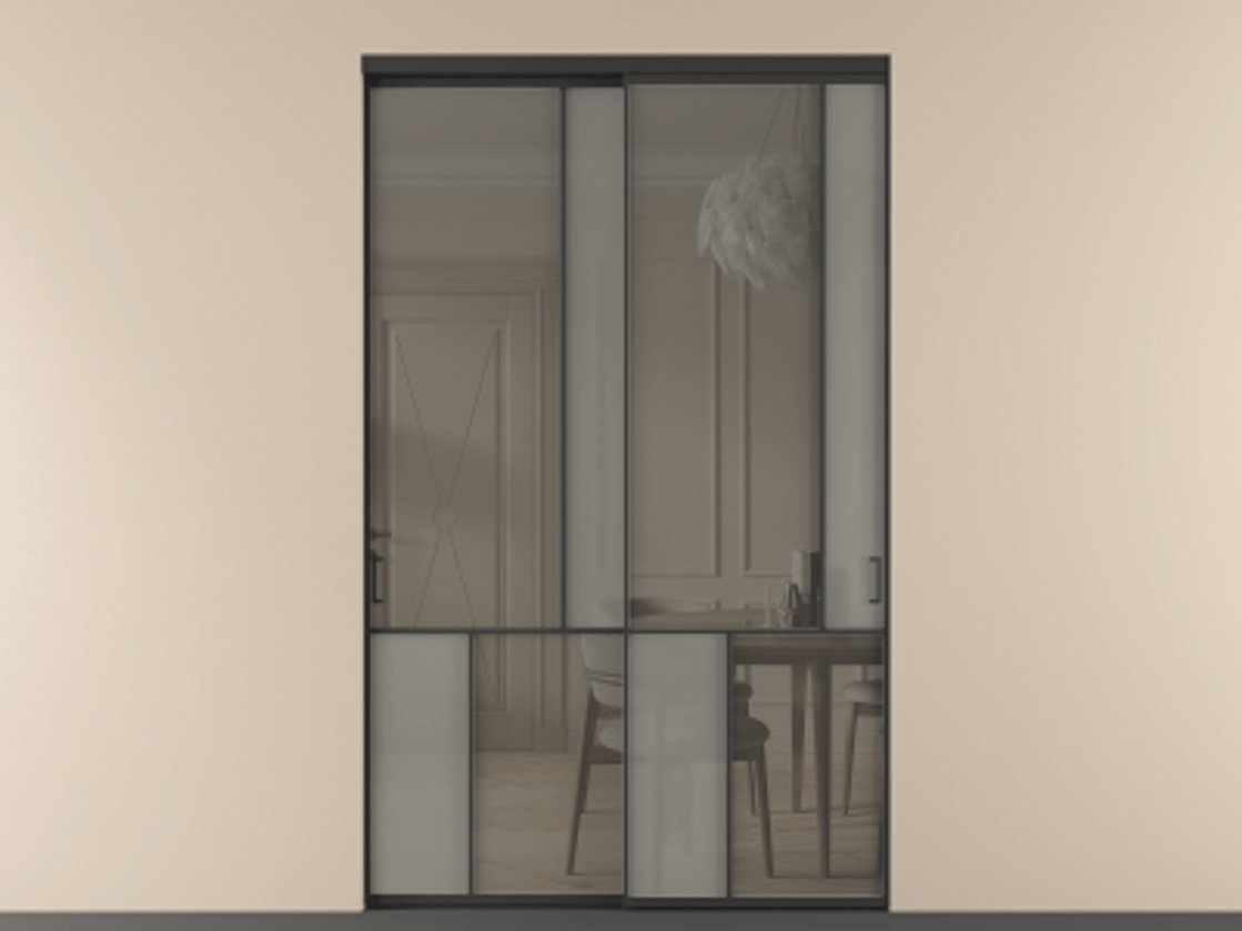 Перегородка Мозаик внутри проёма 2 створки АЛПР 041.21 Алюминий Черный Сатинированное серое стекло, триплекс, 6 мм + Прозрачное серое стекло, триплекс. Скрытый короб ЧЕР Цена 470580 ₽ . Фабрика дверей Волховец 8 (800) 551 43 19 Перегородка Мозаик внутри проёма 2 створки АЛПР 041.21 Алюминий Черный Сатинированное серое стекло, триплекс, 6 мм + Прозрачное серое стекло, триплекс Цена 470580 ₽ | Volhovec