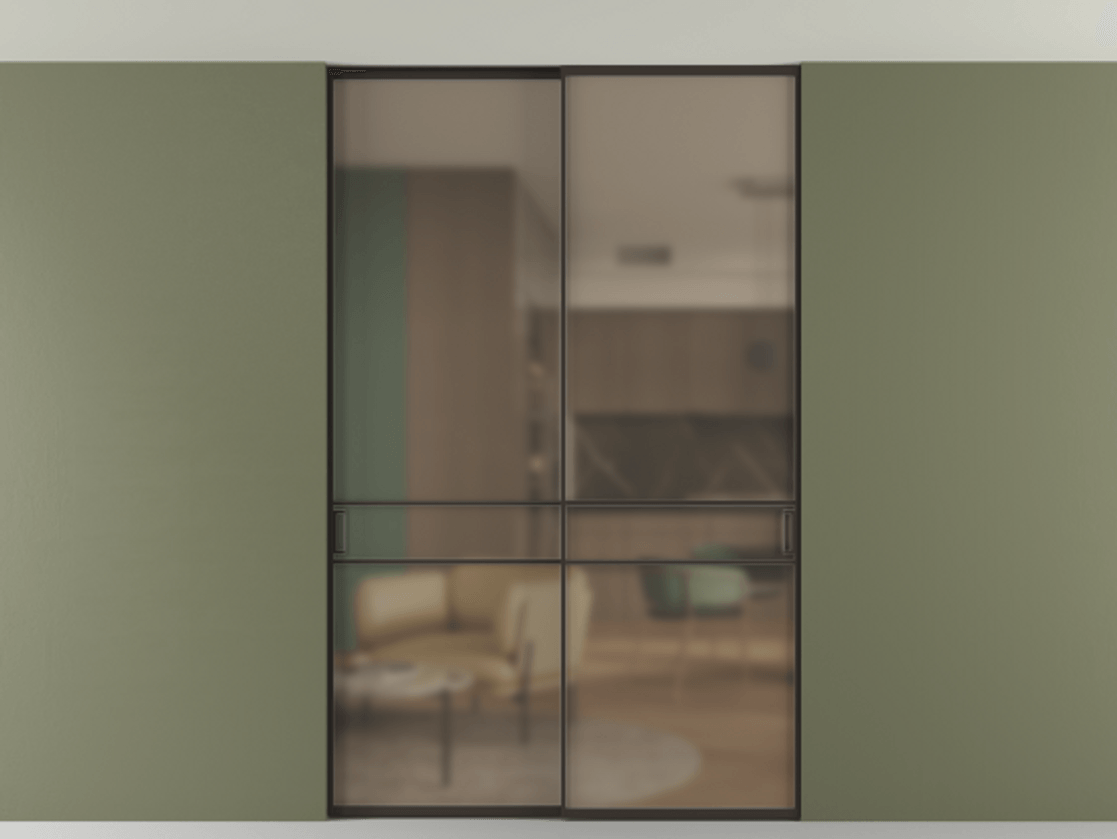 Перегородка Формато внутри проёма скрытое крепление в потолок 2 створки АЛПР 040.02 Алюминий антрацит Сатинированное бронзовое стекло, триплекс. Цена 289520 ₽ 1. Полотно 2 шт. (800/2100 мм)
2. Комплект установки раздвижной системы
3. Базовый комплект фурнитуры
4. Ручка Рондо. Фабрика дверей Волховец 8 (800) 551 43 19 Перегородка Формато внутри проёма скрытое крепление в потолок 2 створки АЛПР 040.02 Алюминий антрацит Сатинированное бронзовое стекло, триплекс Цена 289520 ₽ | Volhovec